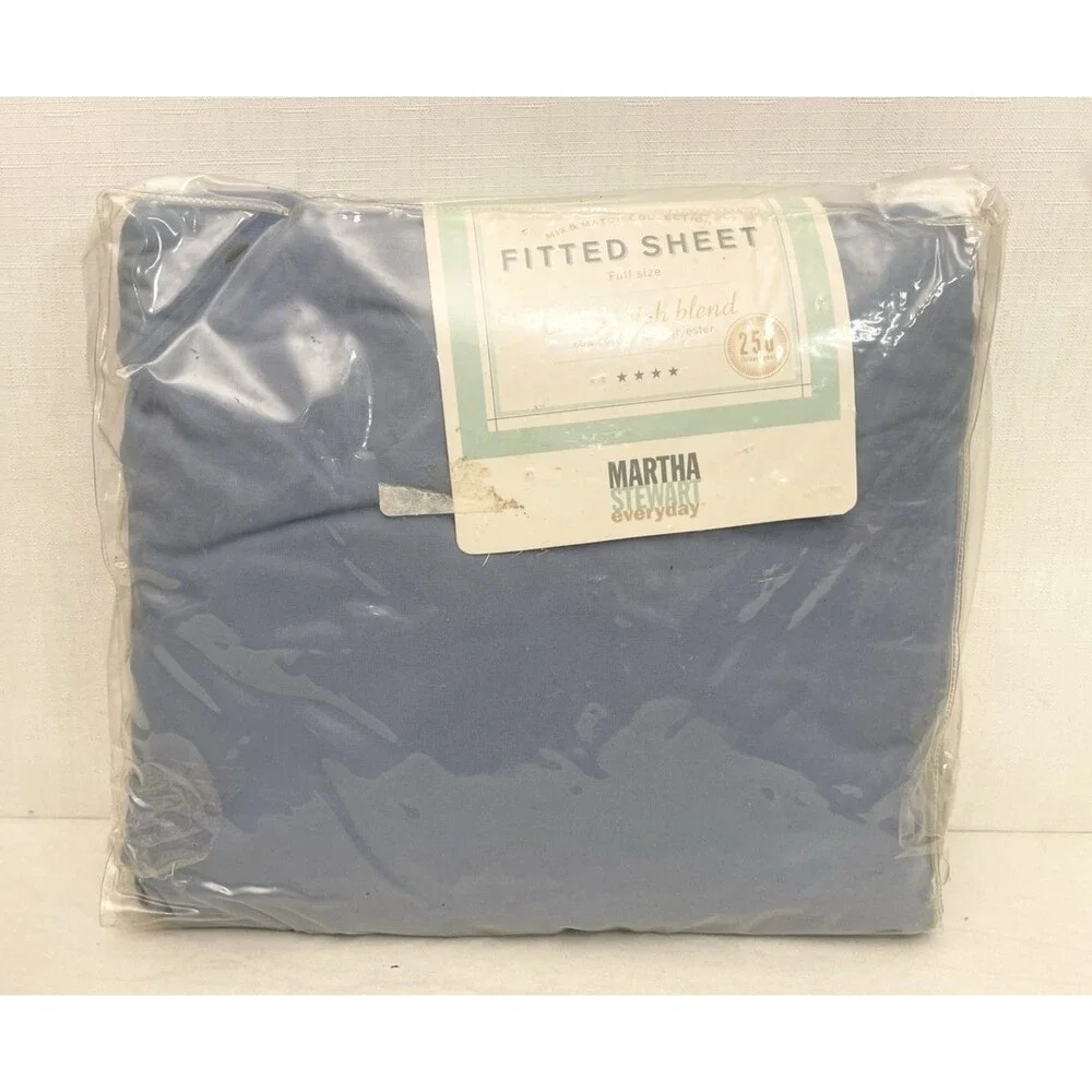 Martha Stewart Everyday 250 Thread Count Cotton Blend Fitted Sheet Blue - FULL